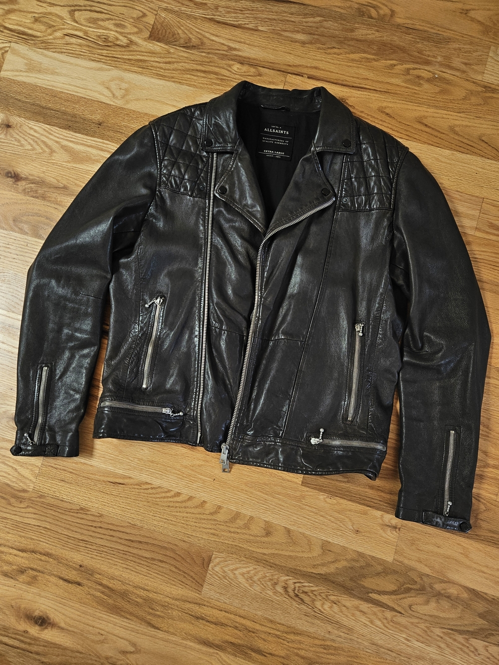 All Saints Black Conroy Quilted Leather Biker Jacket